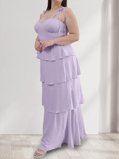 Sheath/Column Sweetheart Sleeveless Tiered Plus Size Bridesmaid Dresses