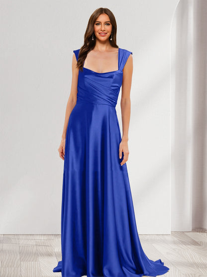 A-Line/Princess Square Neck Sleeveless Ruched Bridesmaid Dresses