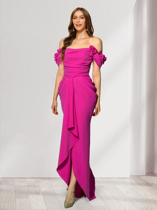 Sheath/Column Off-the-Shoulder Short Sleeves Ruffles Bridesmaid Dresses