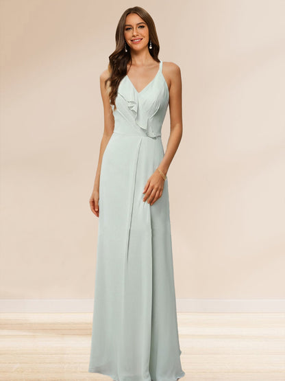 A-Line/Princess V-Neck Sleeveless Ruffles Bridesmaid Dresses