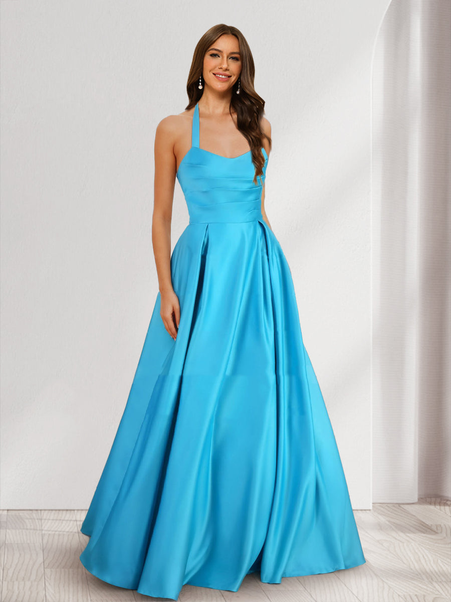 A-Line/Princess Halter Sleeveless Ruched Bridesmaid Dresses