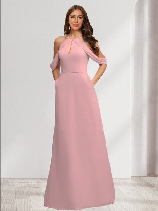 A-Line/Princess Halter Sleeveless Ruched Bridesmaid Dresses