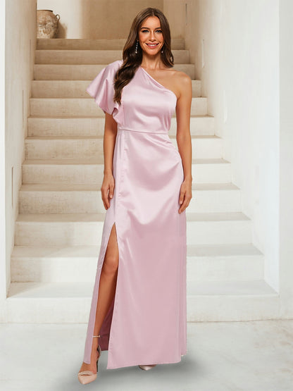 Sheath/Column One-Shoulder Asymmetrical Split Side Bridesmaid Dresses