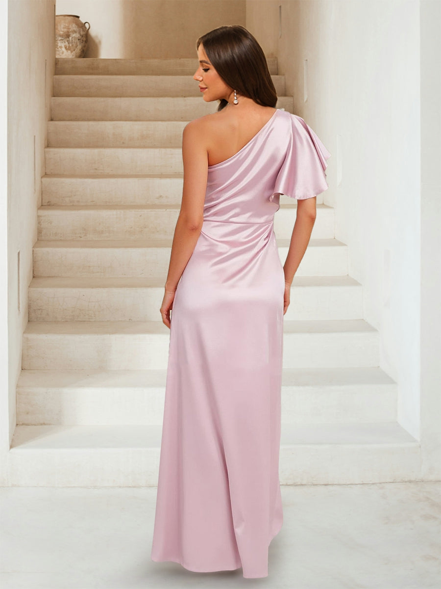 Sheath/Column One-Shoulder Asymmetrical Split Side Bridesmaid Dresses