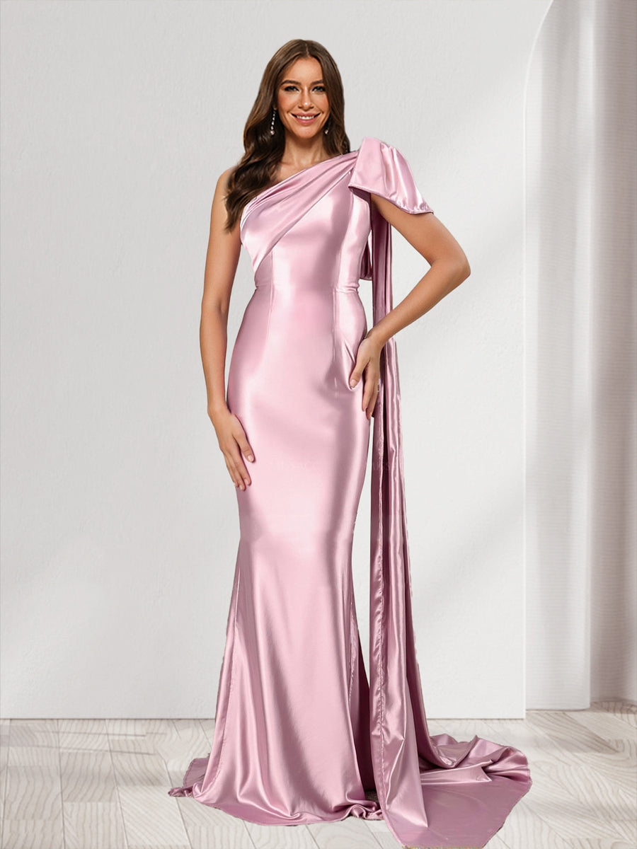 Trumpet/Mermaid One-Shoulder Sleeveless Watteau Train Bridesmaid Dresses