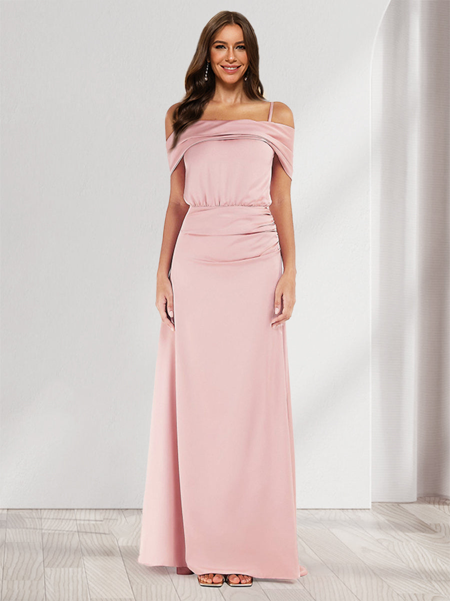 A-Line/Princess Cold Shoulder Sleeveless Ruched Bridesmaid Dresses