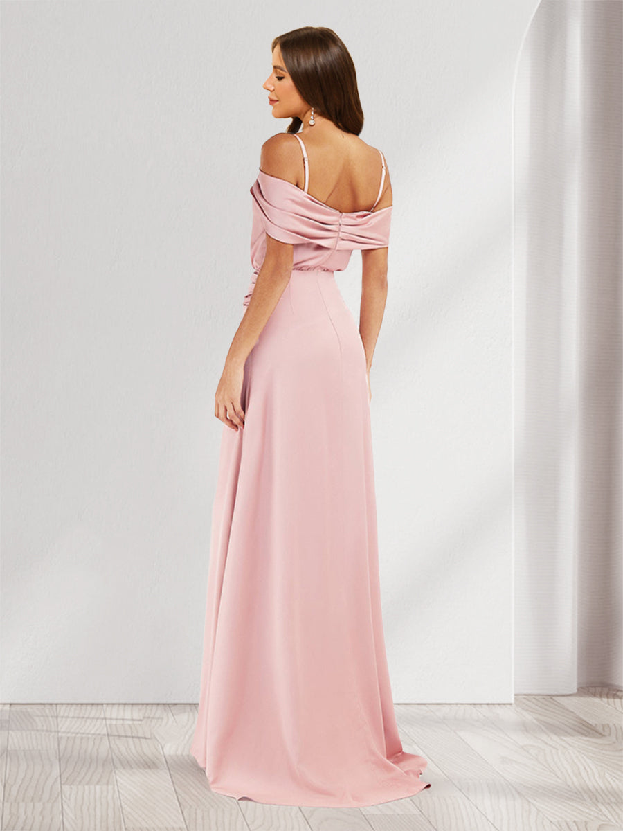 A-Line/Princess Cold Shoulder Sleeveless Ruched Bridesmaid Dresses