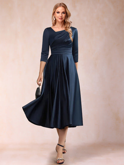 A-Line/Princess V-Neck Half Sleeves Ruched Mother of the Bride Dresses