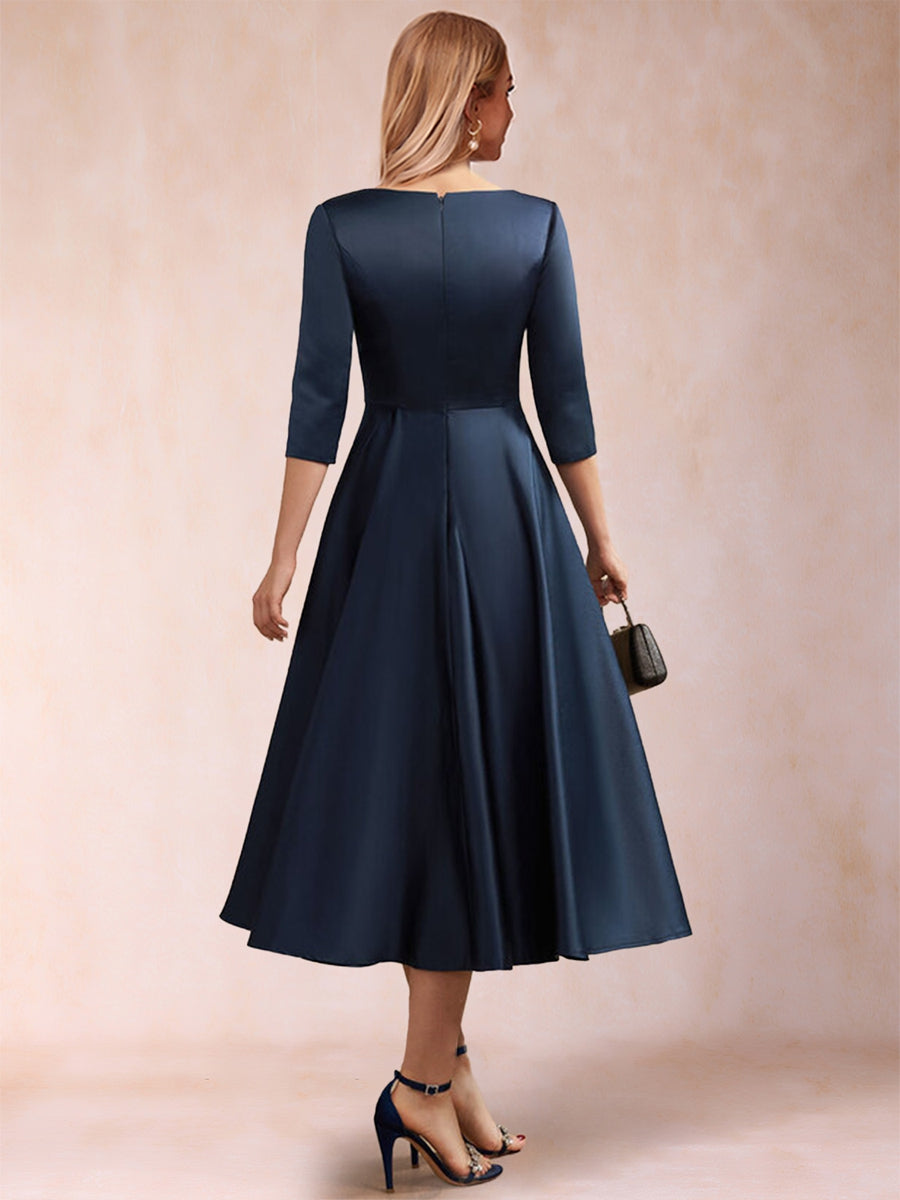 A-Line/Princess V-Neck Half Sleeves Ruched Mother of the Bride Dresses