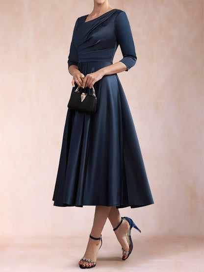 A-Line/Princess V-Neck Half Sleeves Ruched Mother of the Bride Dresses