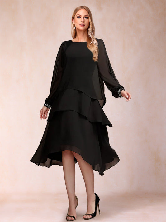 Sheath/Column Scoop Long Sleeves Tiered Mother of the Bride Dresses