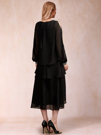 Sheath/Column Scoop Long Sleeves Tiered Mother of the Bride Dresses