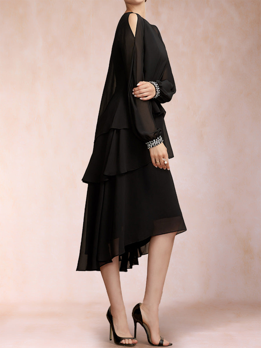 Sheath/Column Scoop Long Sleeves Tiered Mother of the Bride Dresses