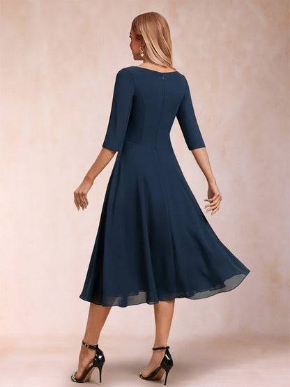 A-Line/Princess V-Neck Half Sleeves Ruched Mother of the Bride Dresses