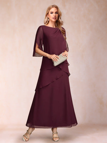 A-Line/Princess Scoop Half Sleeves Tiered Mother of the Bride Dresses