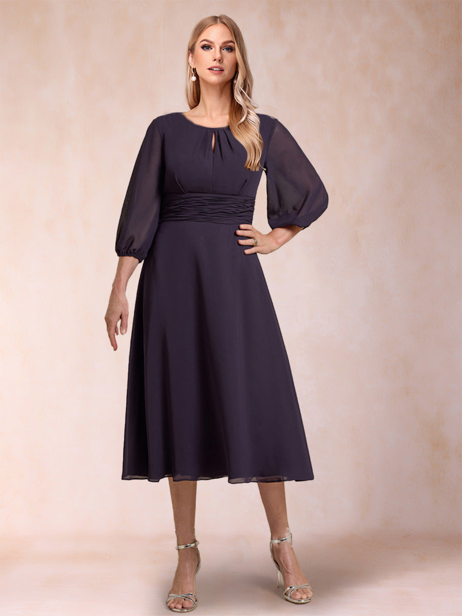 A-Line/Princess Scoop 3/4 Sleeves Ruched Mother of the Bride Dresses