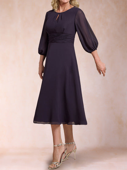 A-Line/Princess Scoop 3/4 Sleeves Ruched Mother of the Bride Dresses