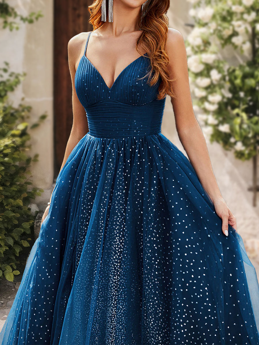 Ball Gown V-Neck Sleeveless Sequins Prom Dresses