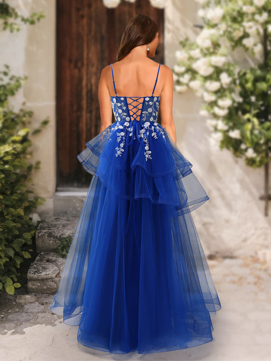 A-Line/Princess V-Neck Sleeveless Applique Prom Dresses