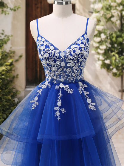 A-Line/Princess V-Neck Sleeveless Applique Prom Dresses