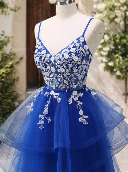 A-Line/Princess V-Neck Sleeveless Applique Prom Dresses