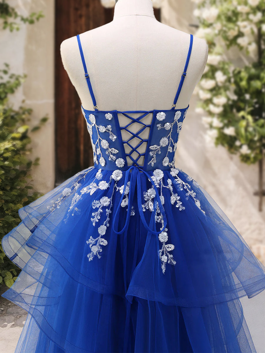 A-Line/Princess V-Neck Sleeveless Applique Prom Dresses