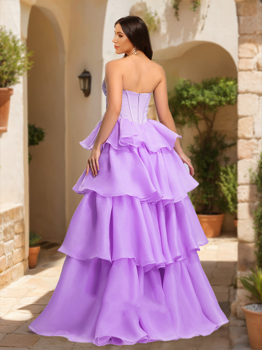 A-Line/Princess Strapless Sleeveless Beading Prom Dresses