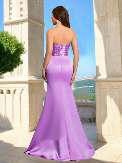 Trumpet/Mermaid Strapless Sleeveless Split Side Prom Dresses