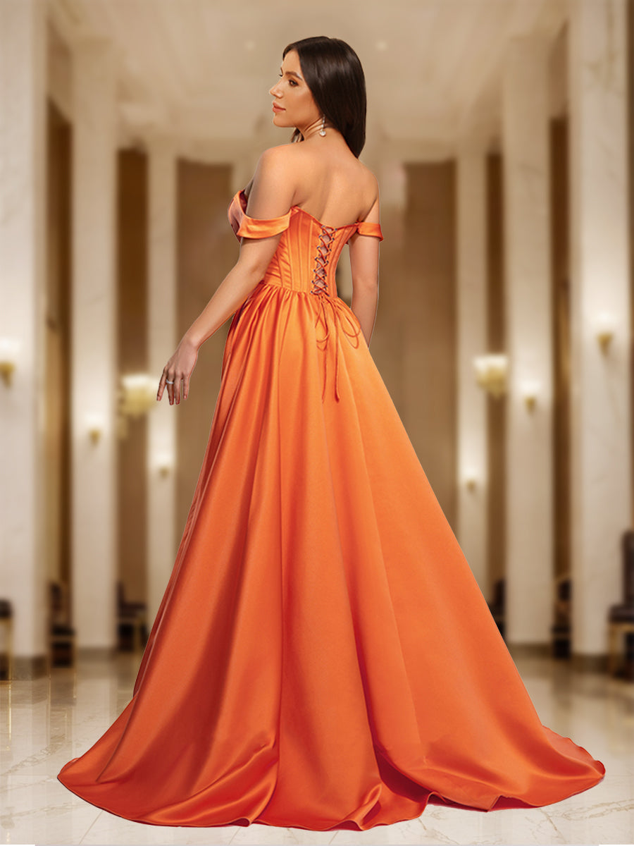 A-Line/Princess Off-the-Shoulder Long Prom Dresses with Split Side