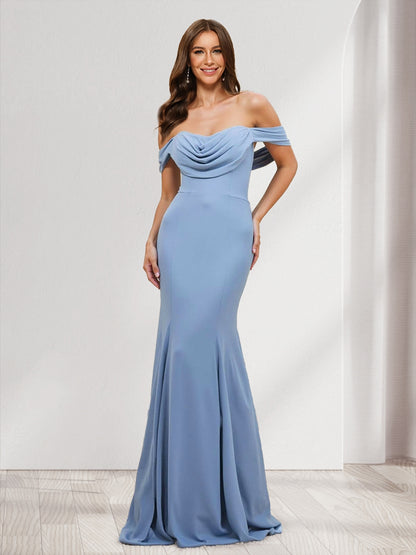 Trumpet/Mermaid Cowl Neck Off-the-Shoulder Long Bridesmaid Dresses