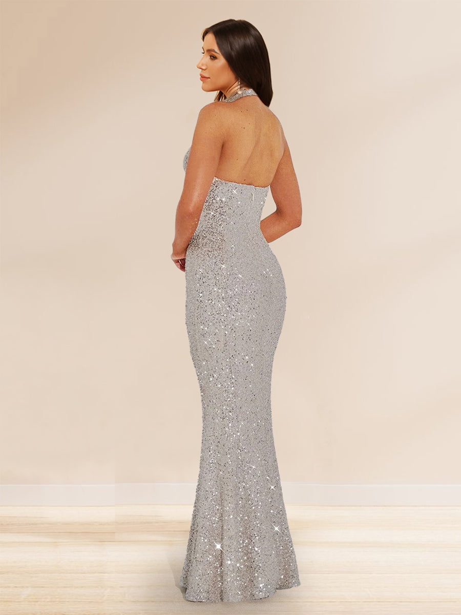 Sheath/Column Halter Sleeveless Sequin Prom Dresses