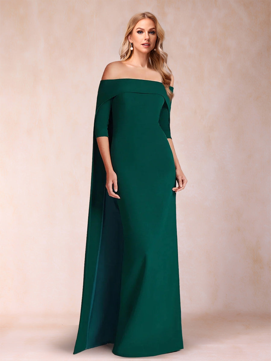 Sheath/Column Off-the-Shoulder Half Sleeves Long Mother of the Bride Dresses with Cape