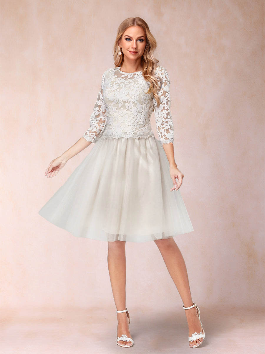 A-Line/Princess Illusion Scoop Knee-Length 3/4 Sleeves Mother of the Bride Dresses with Appliques