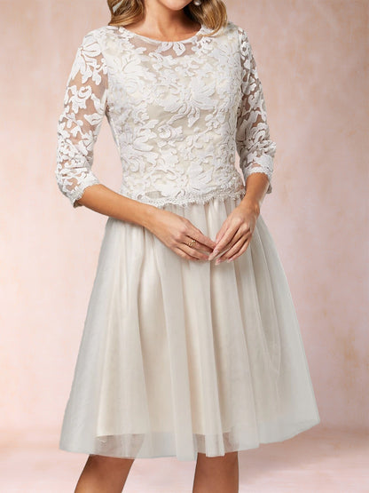 A-Line/Princess Illusion Scoop Knee-Length 3/4 Sleeves Mother of the Bride Dresses with Appliques