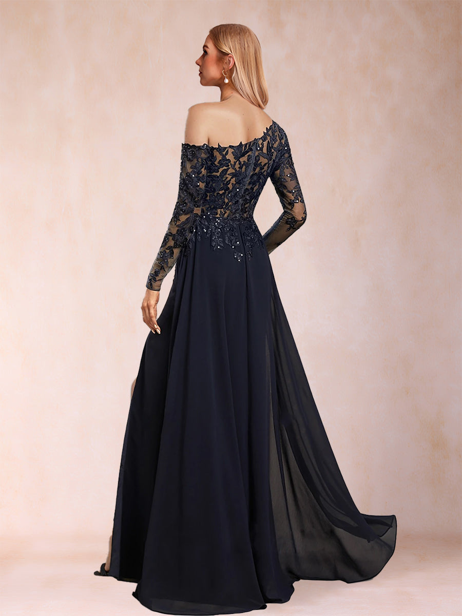 Sheath/Column Asymmetrical One-Shoulder Long Sleeves Mother of the Bride Dresses with Appliques