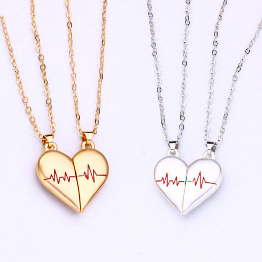 Couple Love Heart Pendant Collarbone Necklace