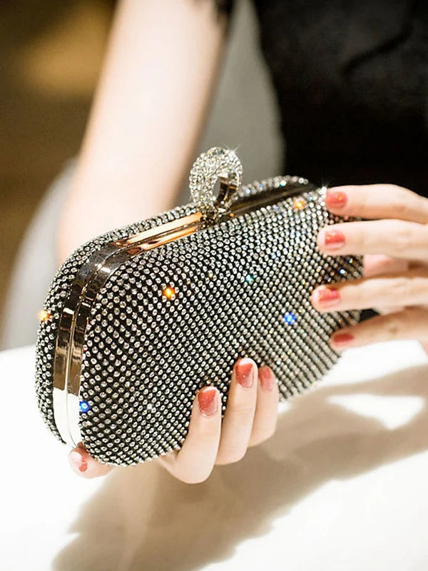 Alloy Solid Color Glitter Crystals Clutch Women's Handbags