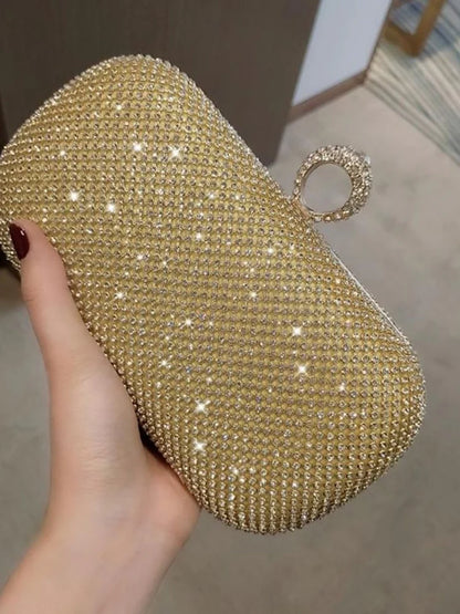 Alloy Solid Color Glitter Crystals Clutch Women's Handbags