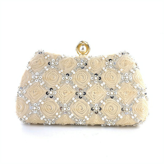 Flower Shining Pearls Clutch Women's Handbags