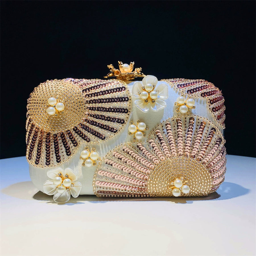 Flower Shining Pearls Clutch Unique Handbags