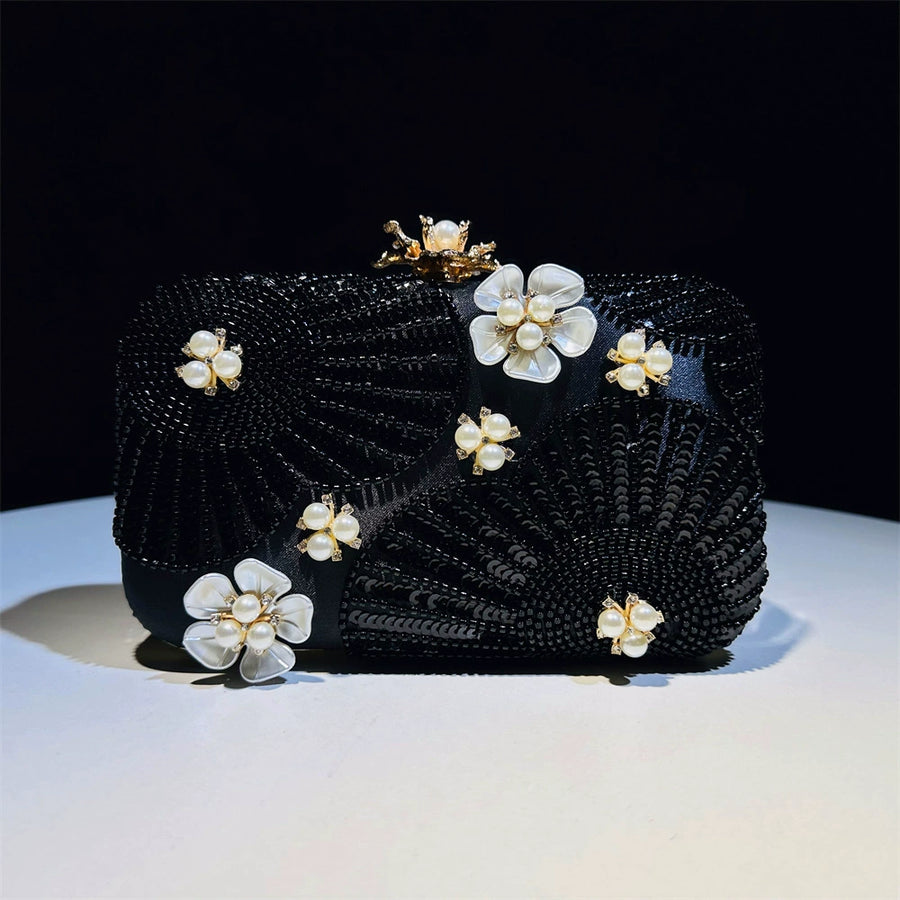 Flower Shining Pearls Clutch Unique Handbags