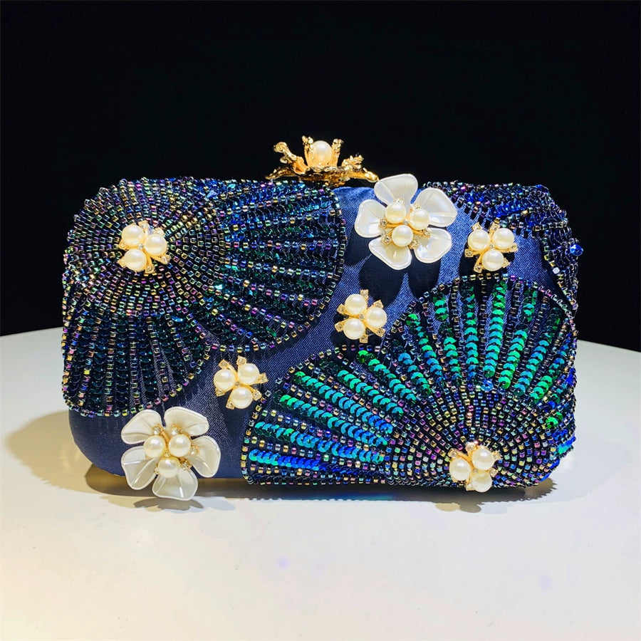 Flower Shining Pearls Clutch Unique Handbags