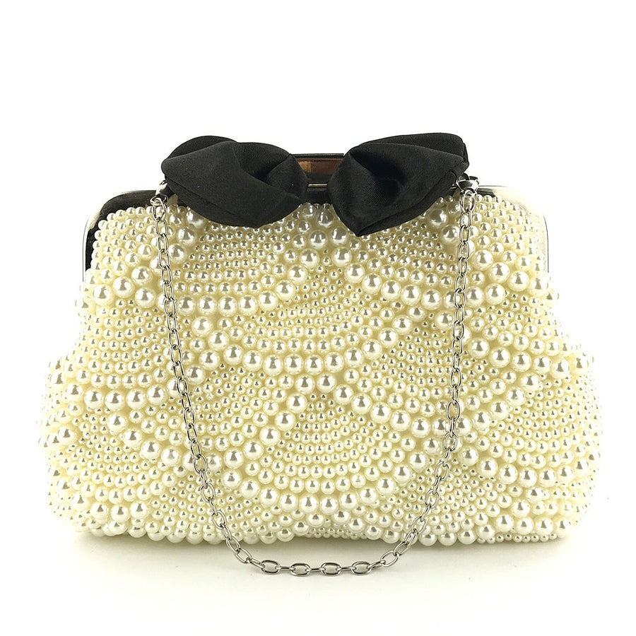 Shining Bow Pearls Clutch Unique Handbags