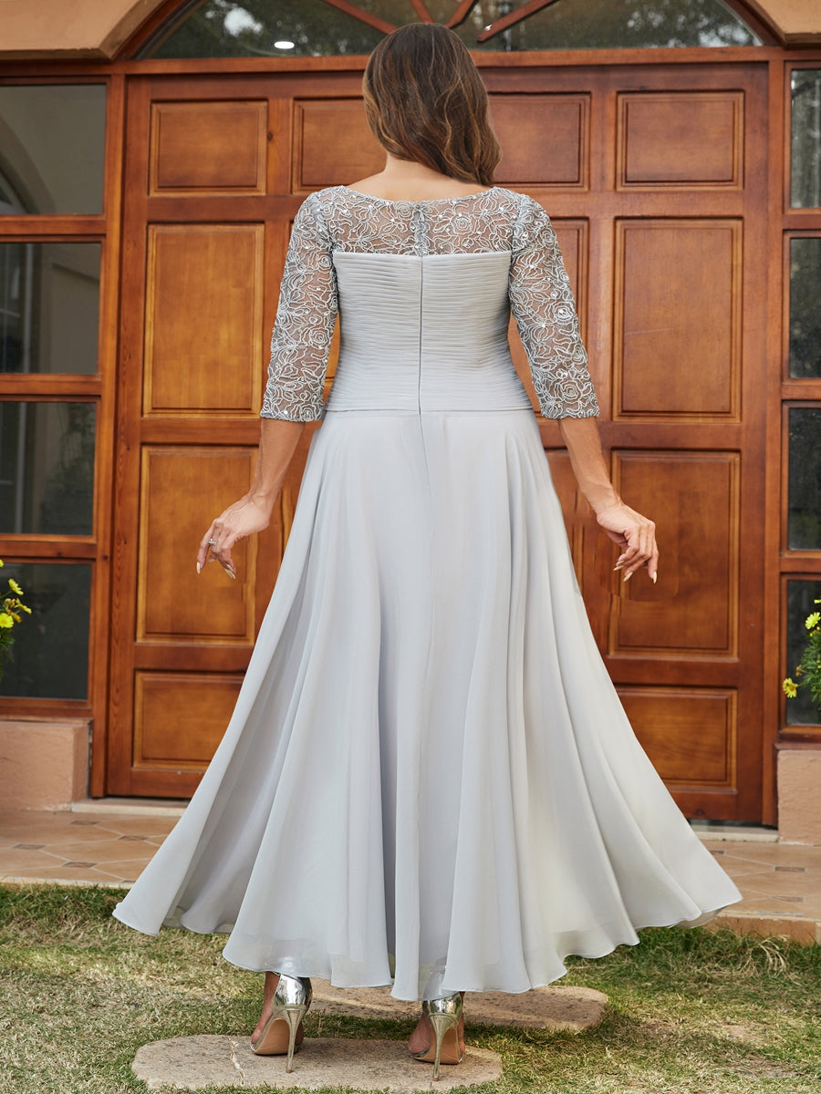 A-Line/Princess Sheer Neck Half Sleeves Long Plus Size Evening Dresses with Appliques