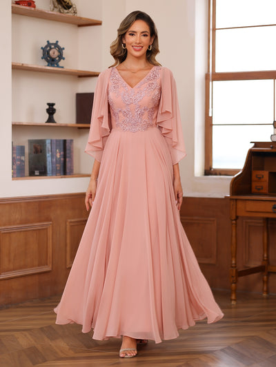 A-Line/Princess V-Neck Appliques Chiffon Mother of the Bride Dresses with Jacket