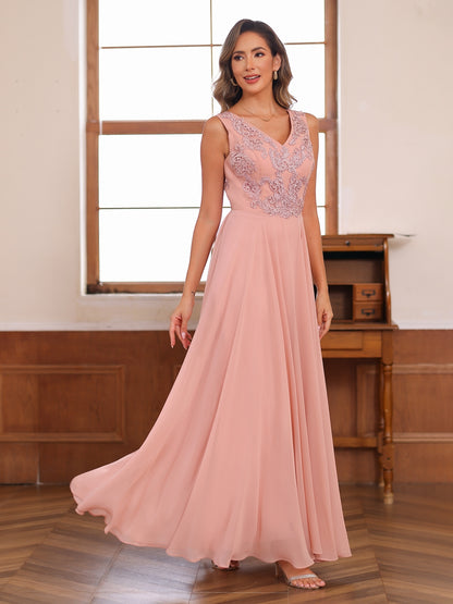 A-Line/Princess V-Neck Appliques Chiffon Mother of the Bride Dresses with Jacket