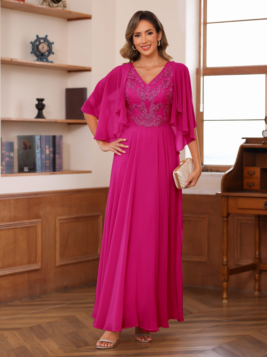 A-Line/Princess V-Neck Appliques Chiffon Mother of the Bride Dresses with Jacket