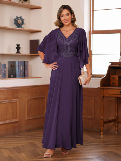 A-Line/Princess V-Neck Appliques Chiffon Mother of the Bride Dresses with Jacket