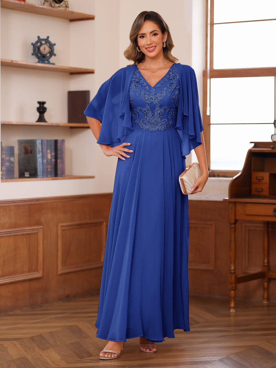 A-Line/Princess V-Neck Appliques Chiffon Mother of the Bride Dresses with Jacket