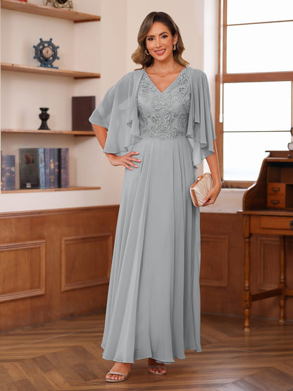 A-Line/Princess V-Neck Appliques Chiffon Mother of the Bride Dresses with Jacket